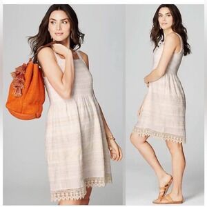 J.JILL OCEAN BREEZE EMBELLISHED CRINKLED DRESS, SIZE L stretch fabric